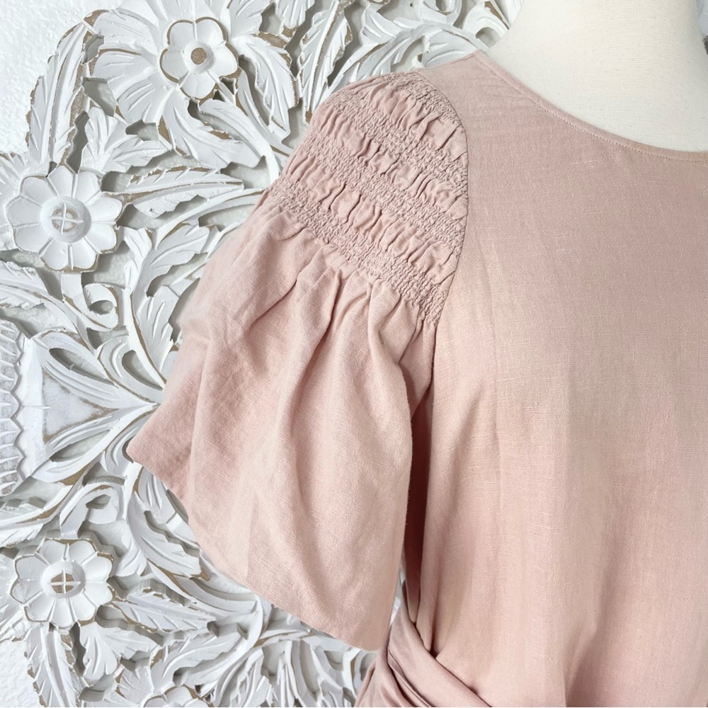 {THE GREAT.} The Smocked Sleeve Sash-Waist Midi Dress, Blush, Size 0, NWT - Picture 4 of 11